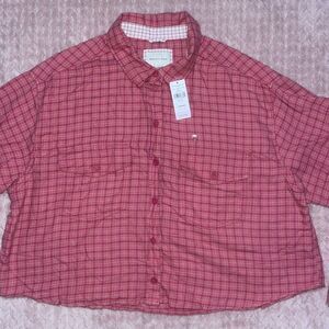 American Eagle Outfitters Womens Pink Plaid Button Front Blouse
